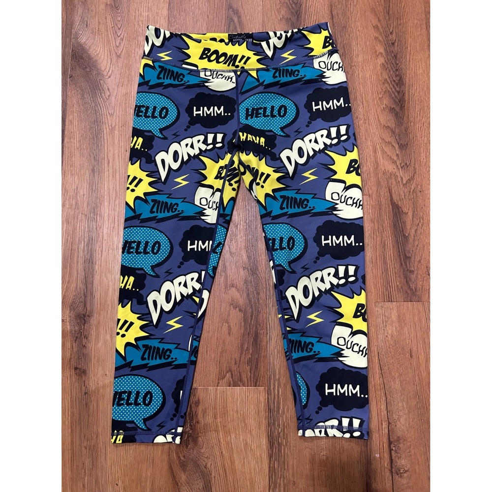 CVG Constantly Varied Gear Gray Comic Crop Leggings Comic Book Womens Large